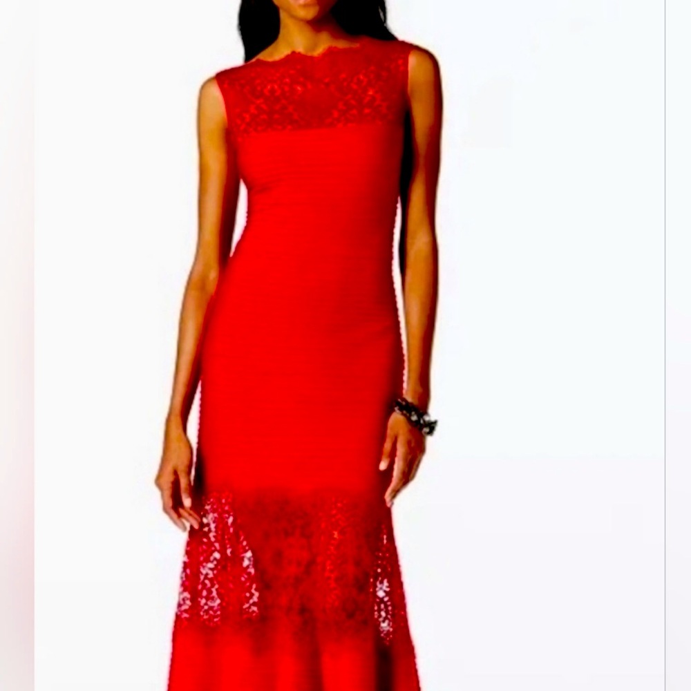 Tadashi Shoji lace tiered maxi dress